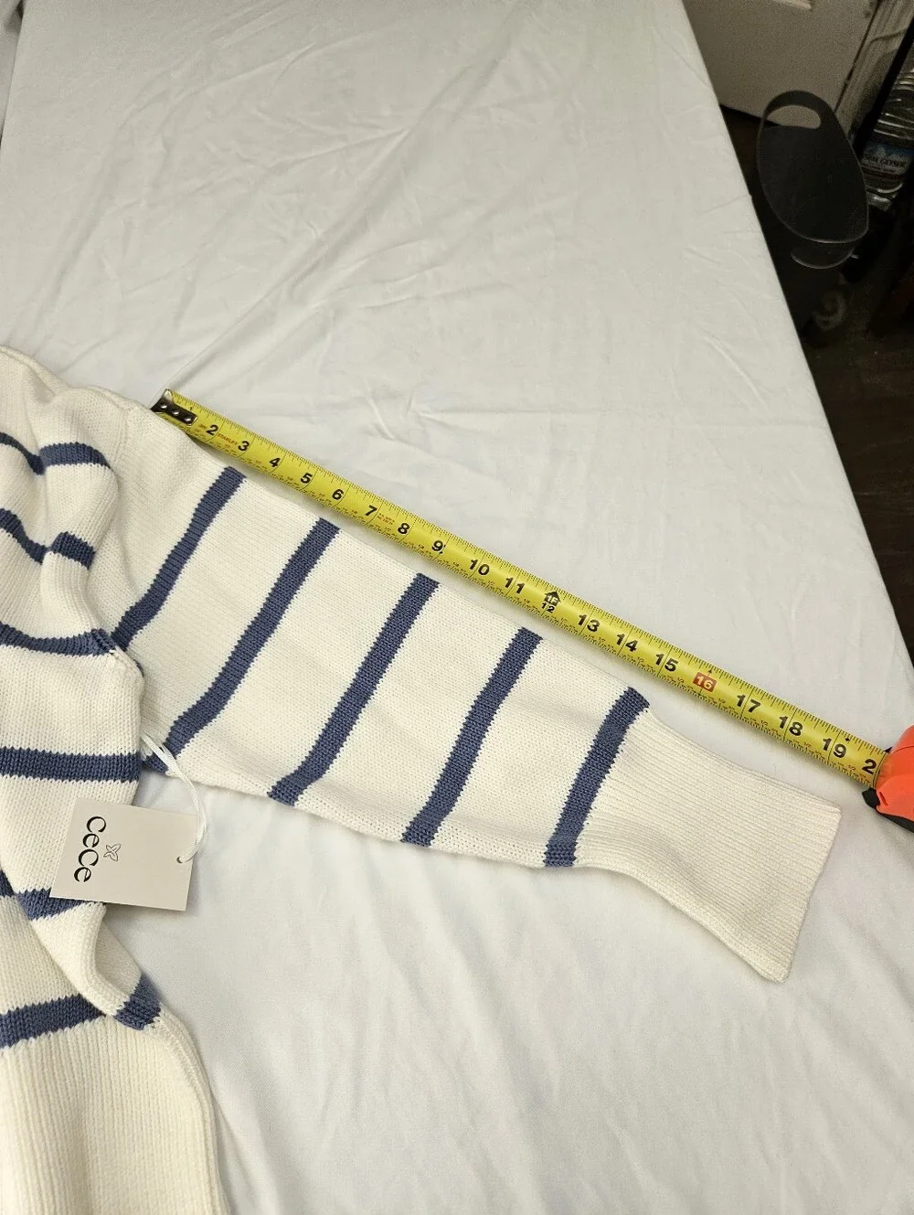 Cece Cream and Periwinkle Blue Striped Crewneck Sweater